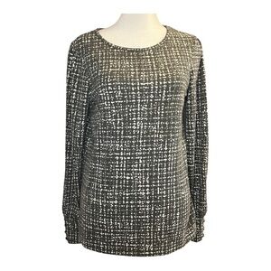 Women's Tahari Gray and White Office Top or Casual Blouse Long Sleeve Small